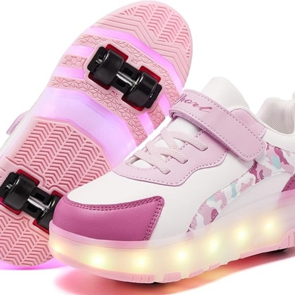 Other - LED Roller Skates Shoes 4 Wheel Skating Pink and White Light-Up Size 1